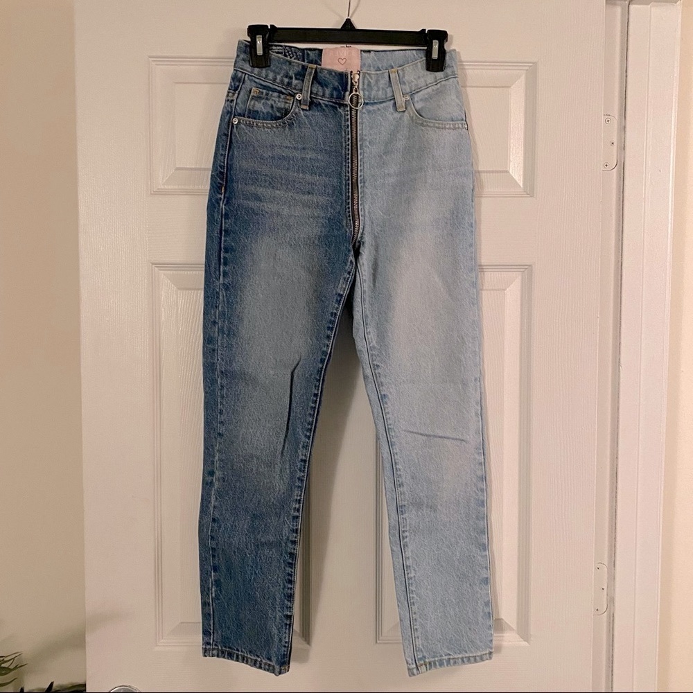 REVICE DENIM MISMATCHED HIGH WAISTED MOM JEANS